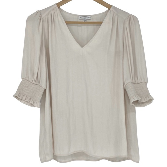 Maison D’Amelie Paris Champagne Cream Smocked Puff Sleeve Blouse Women’s Medium - Picture 1 of 12